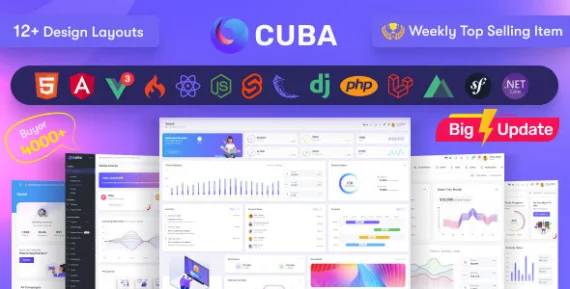 Cuba - HTML, React, Angular, Vue 3, Nuxt, Next Js, Node , Asp.Net, Laravel Admin Dashboard Template - Themeforest 27530933